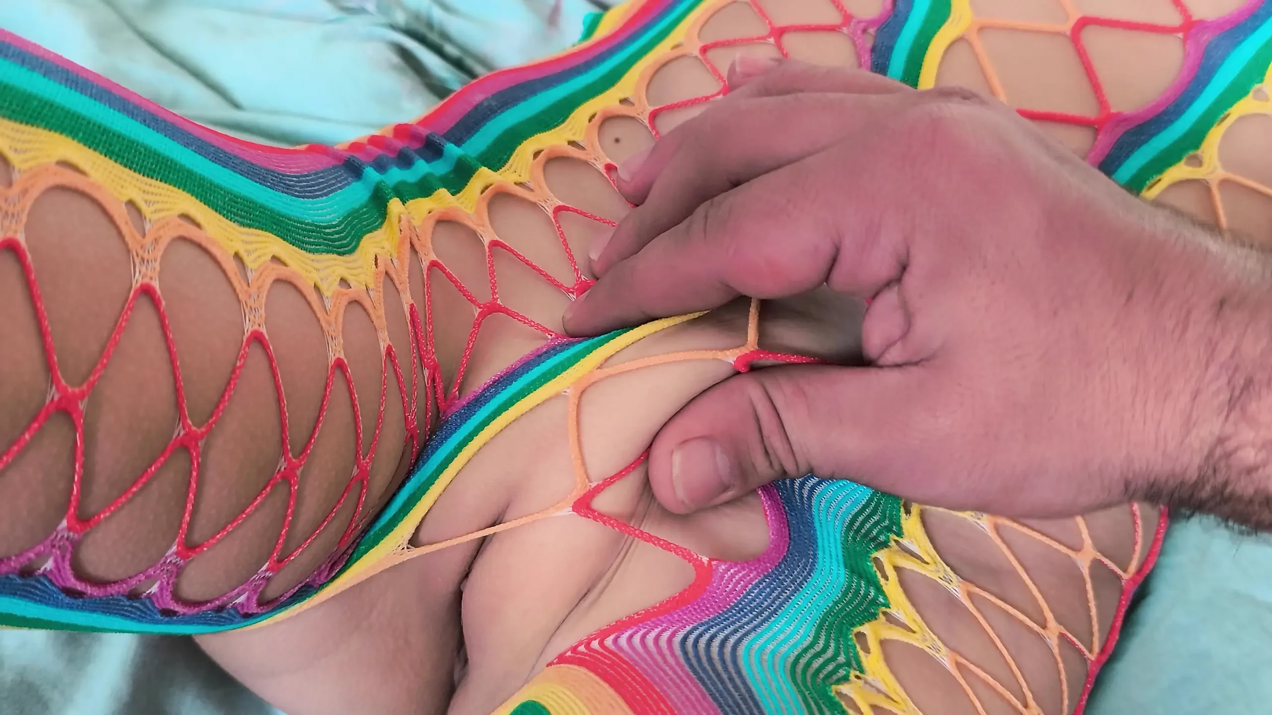 I let my stepbrother admire my body, he follows the outline of my virgin pussy and masturbates it