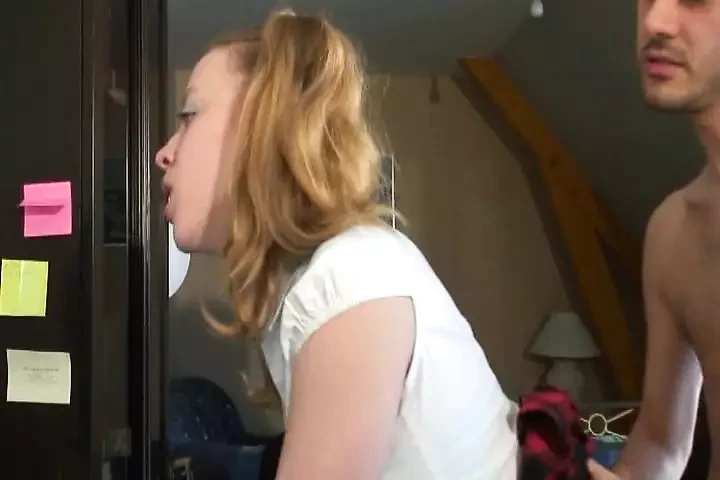 French teen getting a big load of cum on her face after doing homework