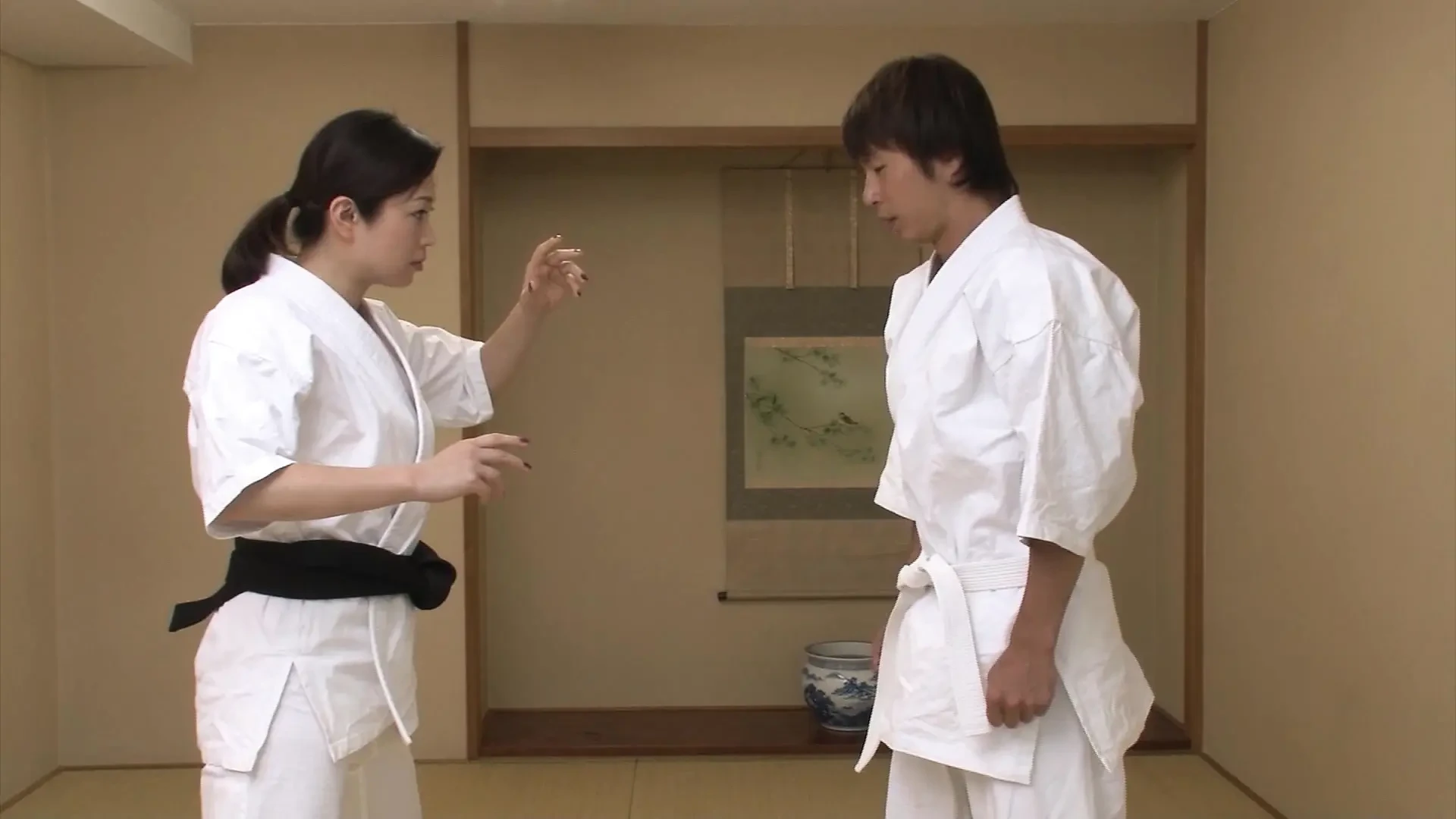 Asia Woman Gets Horny with Kong Fu and Trainer Helps Her